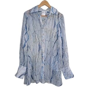 Finley Artsy Sheer Sz M Marble Artsy Button Down Front Long Sleeve Blouse